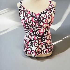 Swim 365 Elegant Black and Pink Fitted Tankini Swimwear